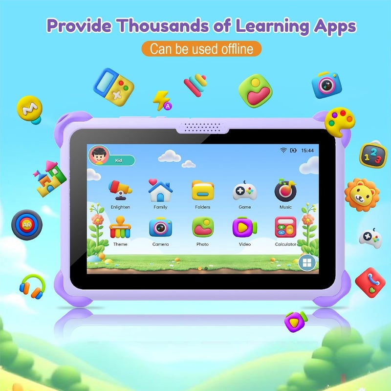 Trayoo Kids Tablet 7 inch Tablets for Kids 3-12, 32GB Android Toddler Tablet with Solid Case, YouTube, Netflix, GMS, Bluetooth, WiFi, Education Learning Apps Installed, Parent Control(Purple) - Image 2